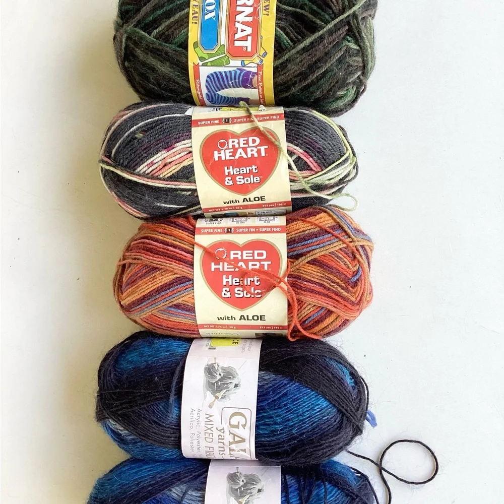 Yarn Sox Bernat Red Heart Gala Blue Orange Brown Green